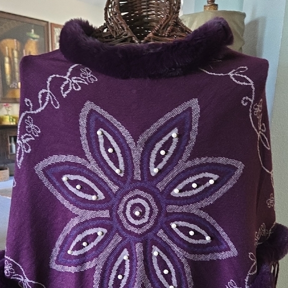 Pinklicious Purple Poncho with Fringe - Picture 4 of 16